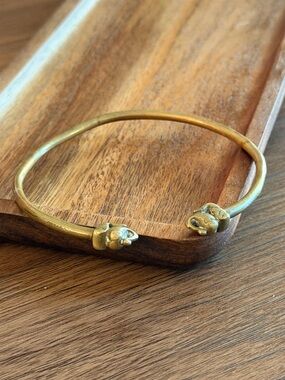 Vintage Brass Cuff Bracelet Elephant Heads Open Cuff Patina African